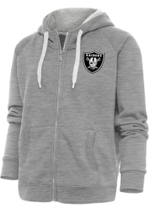 Antigua Las Vegas Raiders Womens Grey Metallic Logo Victory Long Sleeve Full Zip Jacket