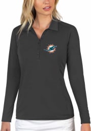 Antigua Miami Dolphins Womens Grey Tribute Long Sleeve Polo Shirt