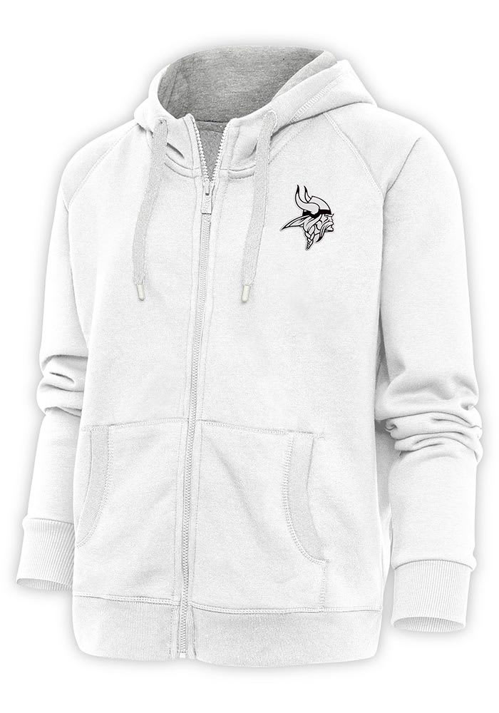 Antigua Minnesota Vikings White Metallic Logo Victory Long Sleeve Full Zip Jacket, White, 52% Cot / 48% Poly, Size 2XL, Rally House