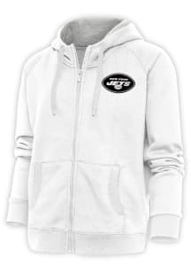 Antigua New York Jets Womens White Metallic Logo Victory Long Sleeve Full Zip Jacket
