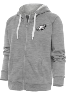 Antigua Philadelphia Eagles Womens Grey Metallic Logo Victory Long Sleeve Full Zip Jacket