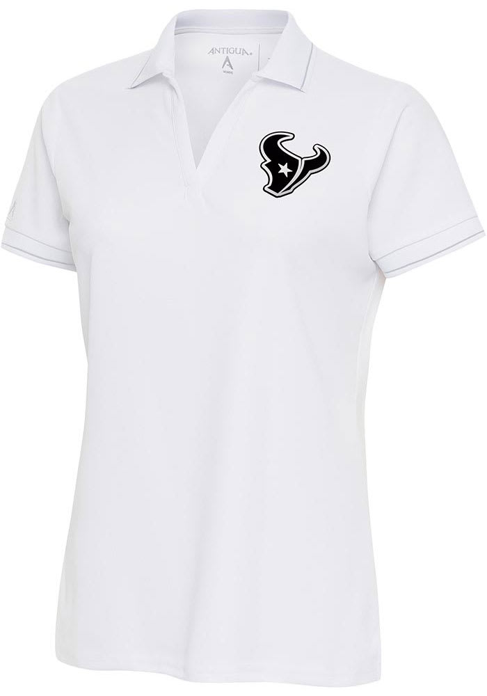 Houston Texans Antigua Womens White Metallic Logo Affluent Short Sleeve Polo