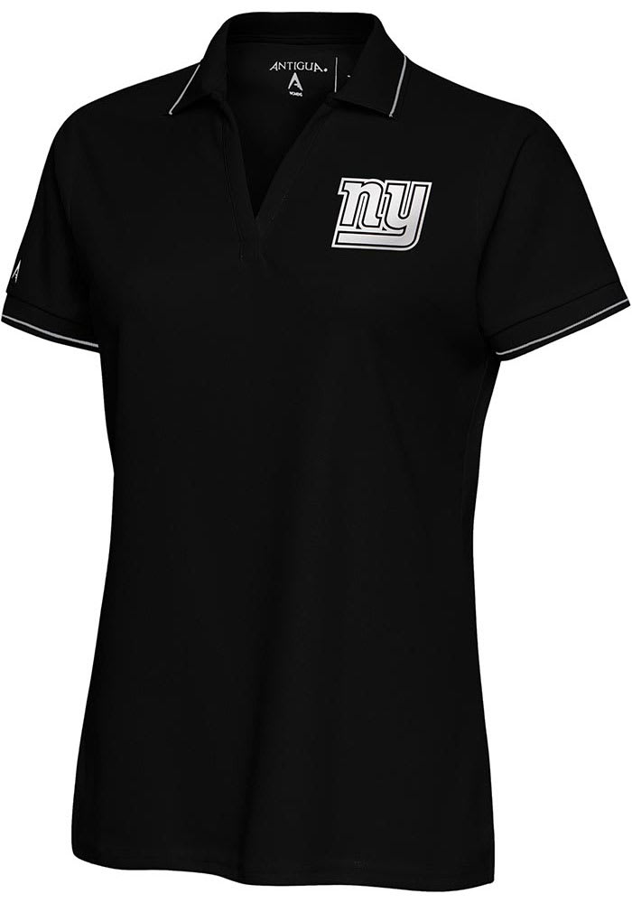Antigua New York Giants Womens Black Metallic Logo Affluent Short Sleeve Polo Shirt