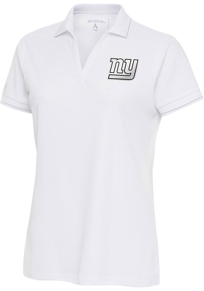 Antigua New York Giants Womens White Metallic Logo Affluent Short Sleeve Polo Shirt