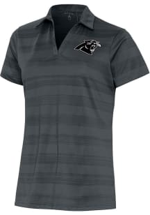 Antigua Carolina Panthers Womens Black Metallic Logo Compass Short Sleeve Polo Shirt