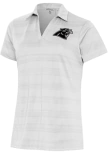 Antigua Carolina Panthers Womens White Metallic Logo Compass Short Sleeve Polo Shirt