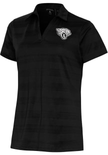 Antigua Jacksonville Jaguars Womens Black Metallic Logo Compass Short Sleeve Polo Shirt