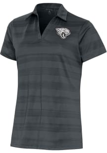 Antigua Jacksonville Jaguars Womens Black Metallic Logo Compass Short Sleeve Polo Shirt