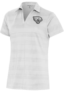 Antigua Jacksonville Jaguars Womens White Metallic Logo Compass Short Sleeve Polo Shirt