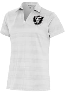 Antigua Las Vegas Raiders Womens White Metallic Logo Compass Short Sleeve Polo Shirt