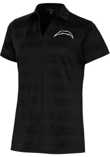 Antigua Los Angeles Chargers Womens Black Metallic Logo Compass Short Sleeve Polo Shirt