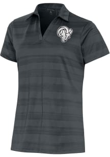 Antigua Los Angeles Rams Womens Black Metallic Logo Compass Short Sleeve Polo Shirt