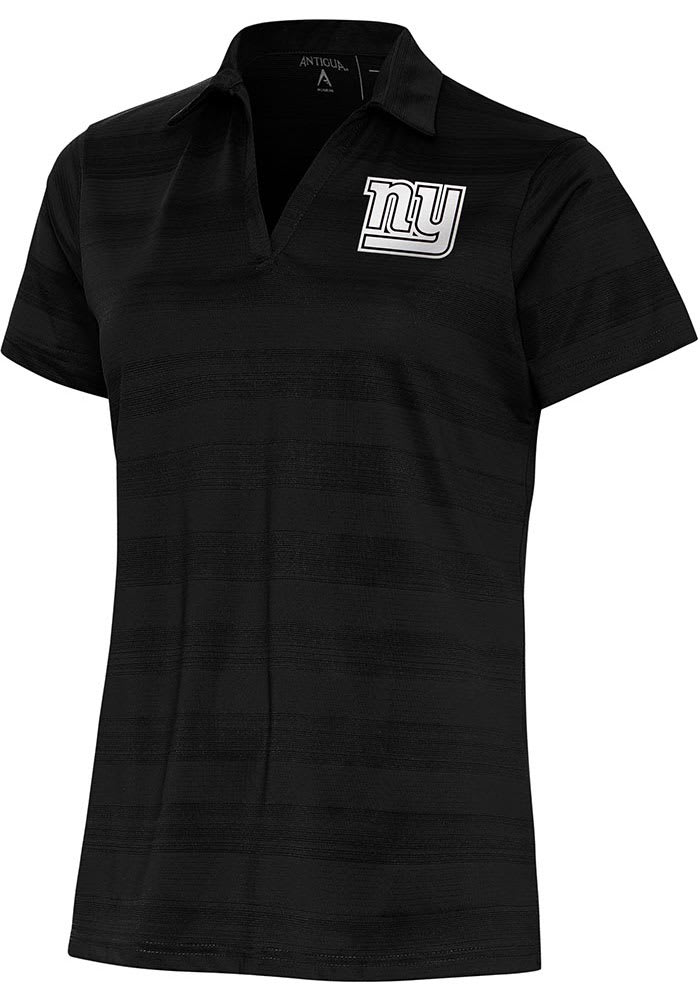 Antigua New York Giants Womens Black Metallic Logo Compass Short Sleeve Polo Shirt