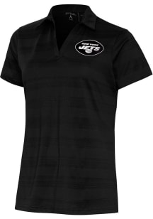 Antigua New York Jets Womens Black Metallic Logo Compass Short Sleeve Polo Shirt