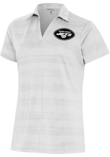 Antigua New York Jets Womens White Metallic Logo Compass Short Sleeve Polo Shirt