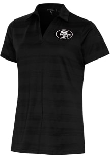 Antigua San Francisco 49ers Womens Black Metallic Logo Compass Short Sleeve Polo Shirt