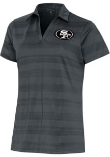 Antigua San Francisco 49ers Womens Black Metallic Logo Compass Short Sleeve Polo Shirt