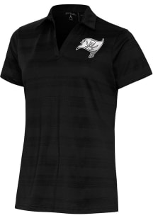 Antigua Tampa Bay Buccaneers Womens Black Metallic Logo Compass Short Sleeve Polo Shirt