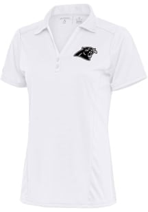 Antigua Carolina Panthers Womens White Metallic Logo Tribute Short Sleeve Polo Shirt