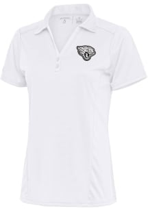 Antigua Jacksonville Jaguars Womens White Metallic Logo Tribute Short Sleeve Polo Shirt