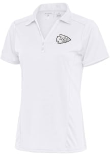 Antigua Kansas City Chiefs Womens White Metallic Logo Tribute Short Sleeve Polo Shirt