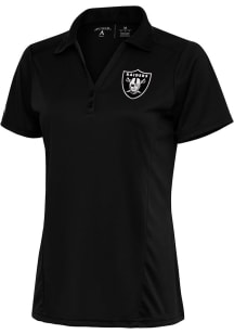 Antigua Las Vegas Raiders Womens Black Metallic Logo Tribute Short Sleeve Polo Shirt