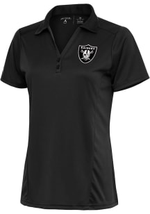 Antigua Las Vegas Raiders Womens Grey Metallic Logo Tribute Short Sleeve Polo Shirt
