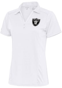 Antigua Las Vegas Raiders Womens White Metallic Logo Tribute Short Sleeve Polo Shirt