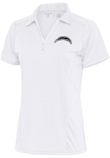 Antigua Los Angeles Chargers Womens White Metallic Logo Tribute Short Sleeve Polo Shirt
