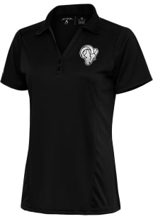 Antigua Los Angeles Rams Womens Black Metallic Logo Tribute Short Sleeve Polo Shirt
