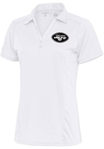 Antigua New York Jets Womens White Metallic Logo Tribute Short Sleeve Polo Shirt