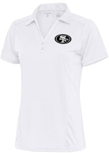 Antigua San Francisco 49ers Womens White Metallic Logo Tribute Short Sleeve Polo Shirt