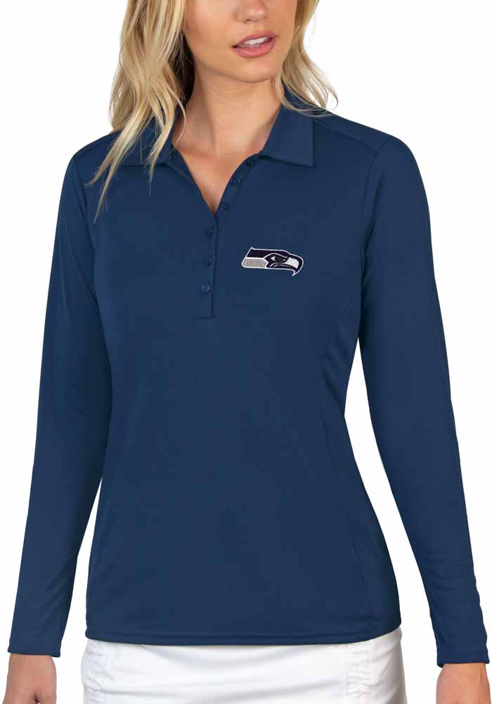 Antigua Seattle Seahawks Womens Navy Blue Tribute Long Sleeve Polo Shirt