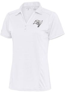 Antigua Tampa Bay Buccaneers Womens White Metallic Logo Tribute Short Sleeve Polo Shirt