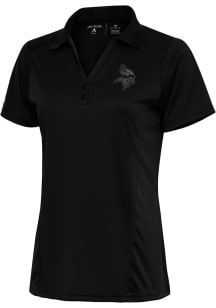 Antigua Minnesota Vikings Womens Black Tonal Logo Tribute Short Sleeve Polo Shirt