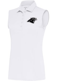 Antigua Carolina Panthers Womens White Metallic Logo Tribute Polo Shirt