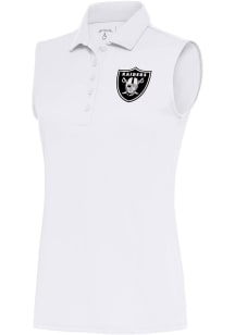 Antigua Las Vegas Raiders Womens White Metallic Logo Tribute Polo Shirt