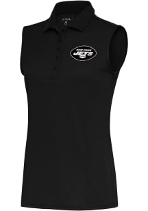 Antigua New York Jets Womens Black Metallic Logo Tribute Polo Shirt