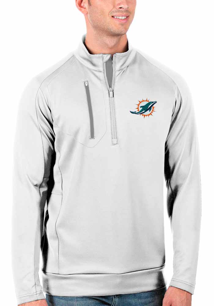 Antigua Miami Dolphins Mens White Generation Long Sleeve 1/4 Zip Pullover