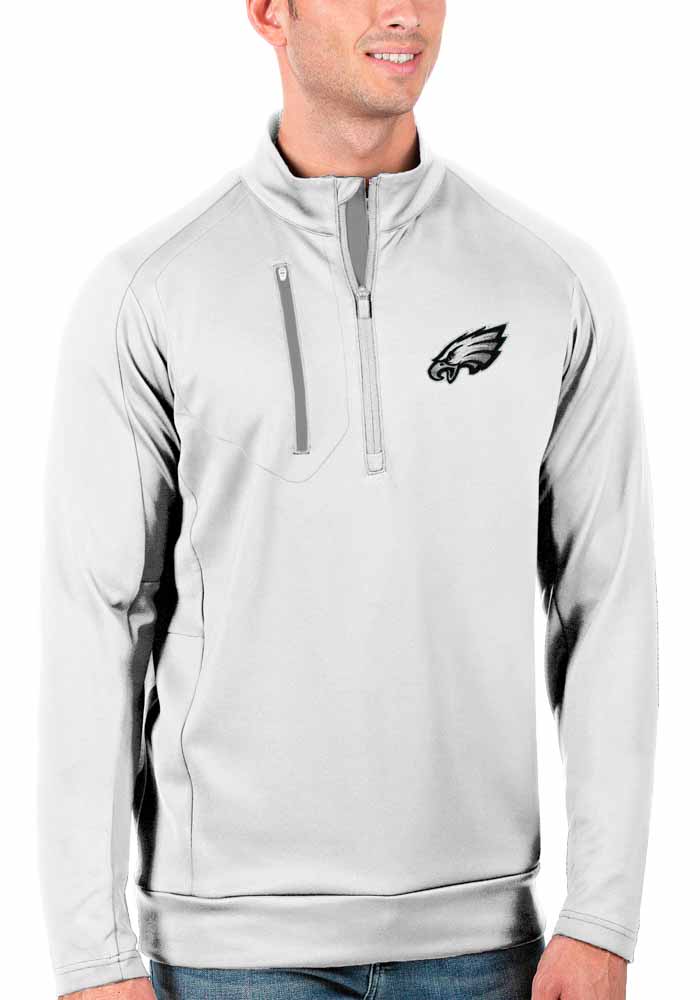 Antigua Philadelphia Eagles Mens White Leader Long Sleeve 1/4 Zip Pullover