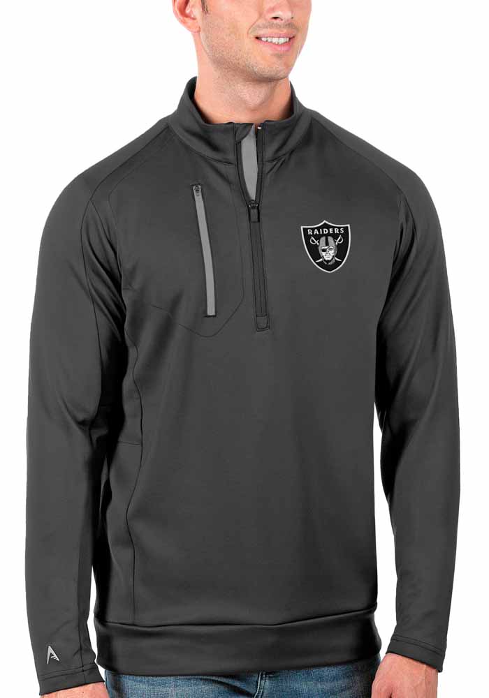 Antigua Las Vegas Raiders Mens Grey Generation Long Sleeve 1/4 Zip Pullover