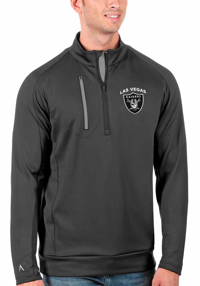Antigua Las Vegas Raiders Mens Grey Generation Long Sleeve 1/4 Zip Pullover