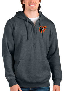 Antigua Baltimore Orioles Mens Charcoal Action Long Sleeve 1/4 Zip Pullover