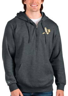 Antigua Oakland Athletics Mens Charcoal Action Long Sleeve 1/4 Zip Pullover