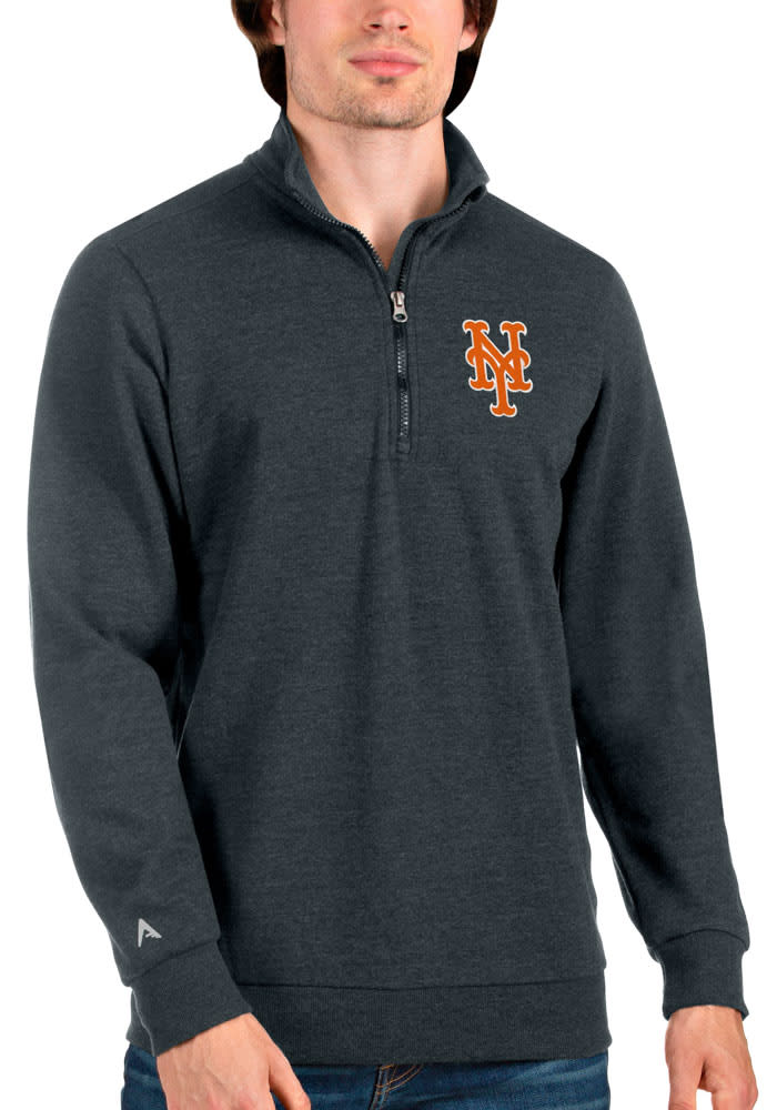 Antigua New York Mets Mens Charcoal Action Long Sleeve 1/4 Zip Pullover