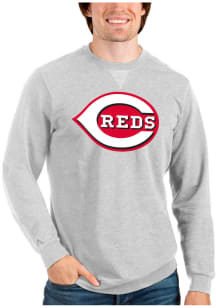 Antigua Cincinnati Reds Mens Grey Reward Long Sleeve Crew Sweatshirt