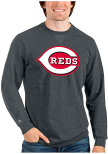 Antigua Cincinnati Reds Mens Charcoal Reward Long Sleeve Crew Sweatshirt