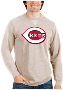 Antigua Cincinnati Reds Mens Oatmeal Reward Long Sleeve Crew Sweatshirt