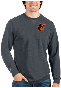 Antigua Baltimore Orioles Mens Charcoal Reward Long Sleeve Crew Sweatshirt