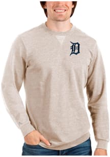 Antigua Detroit Tigers Mens Oatmeal Reward Long Sleeve Crew Sweatshirt